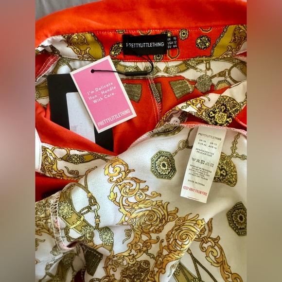 NWT Pretty Little Things Women’s Orange Long Sleeve Button Up Dress US Size 12 - Picture 8 of 9